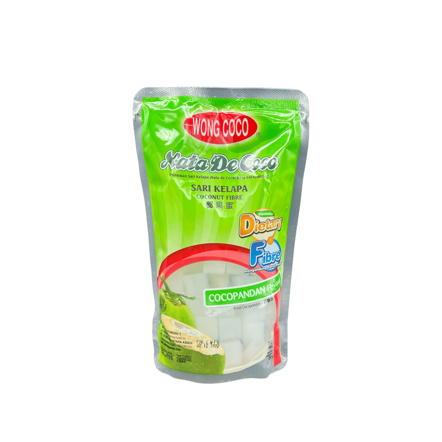 Nata de Coco Cubes mit Kokospandan-Geschmack von Vanka Kawat, helle, quadratische Kokosgelatine in der Verpackung