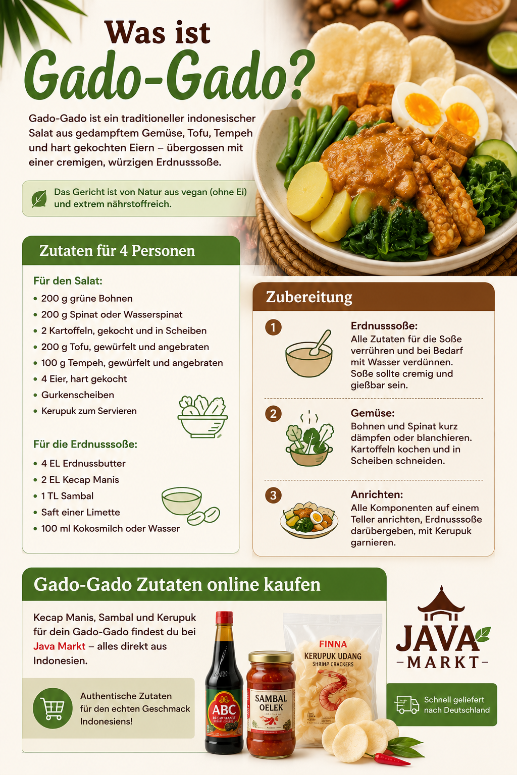 Gado-Gado Rezept: Indonesischer Gemüse-Salat mit Erdnusssoße