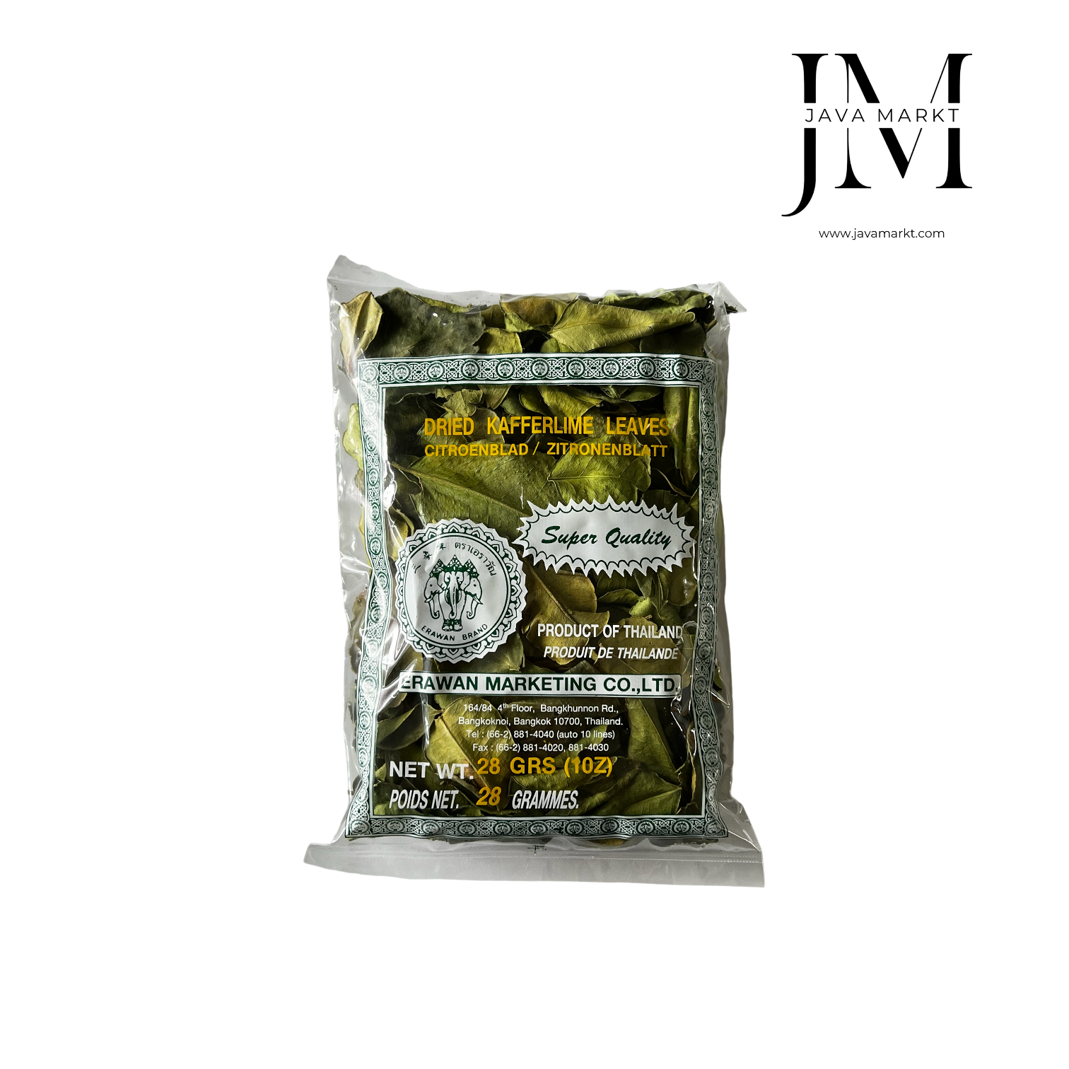 Getrocknete Zitronenblätter von Vanka Kawat, Kräuter & Gewürze, für aromatische Gerichte, in einer transparenten Verpackung.