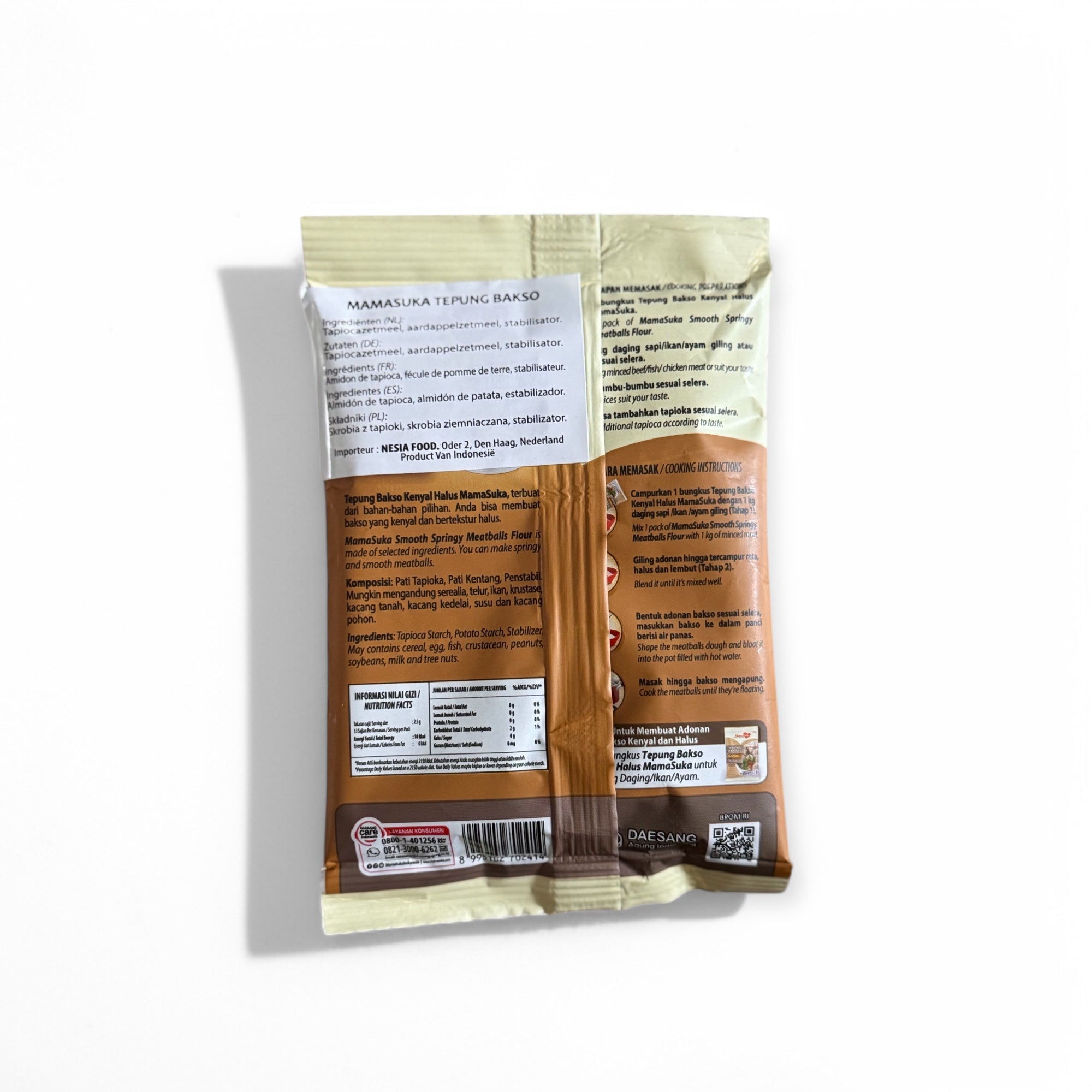 Feines Mamasuka Tepung Bakso von Nesia Food, typisches Stärkemehl für die Zubereitung von Fleischbällchen.