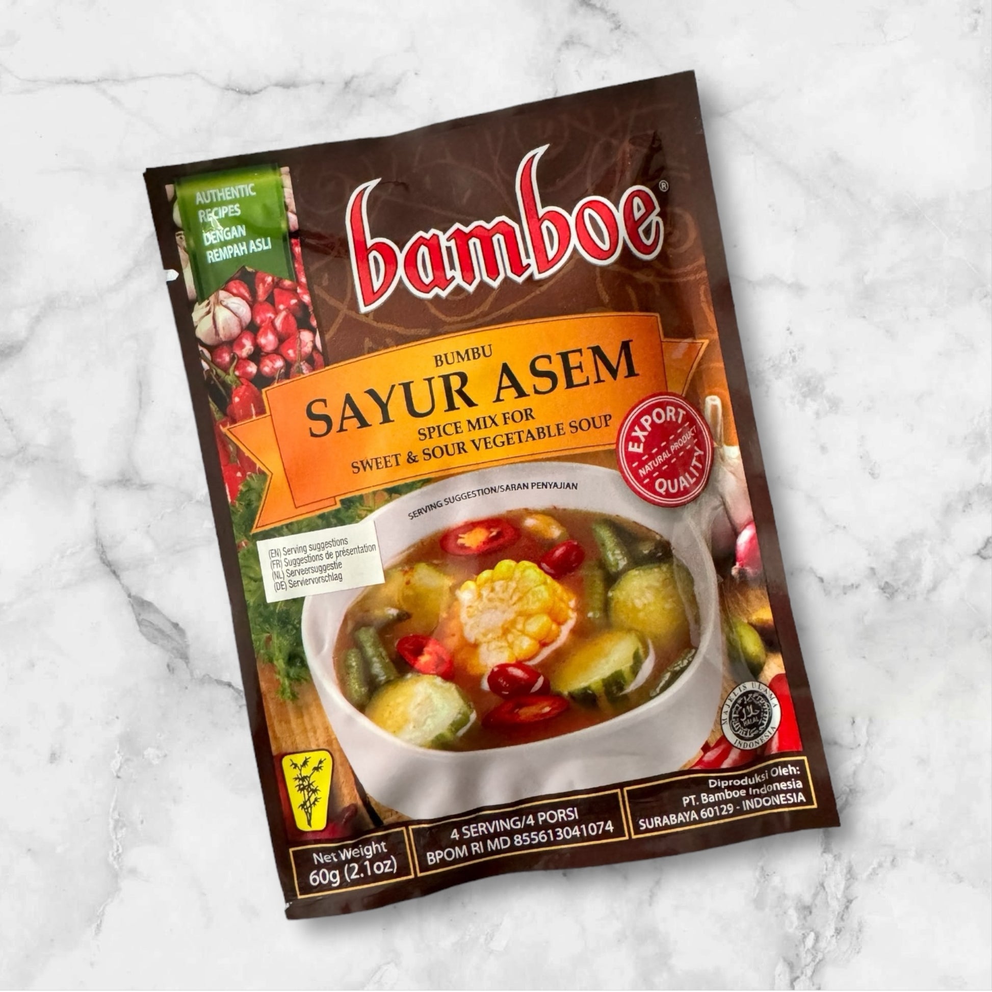 Gewürzpaste Bamboe Bumbu Sayur Asam von Oriental Merchant in einer Glasdose, ideal für asiatische Gemüsegerichte