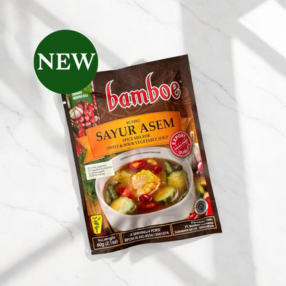 Gewürzpaste Bamboe Bumbu Sayur Asam von Oriental Merchant, grüne Paste in Glasbehälter, für asiatische Gemüsegerichte