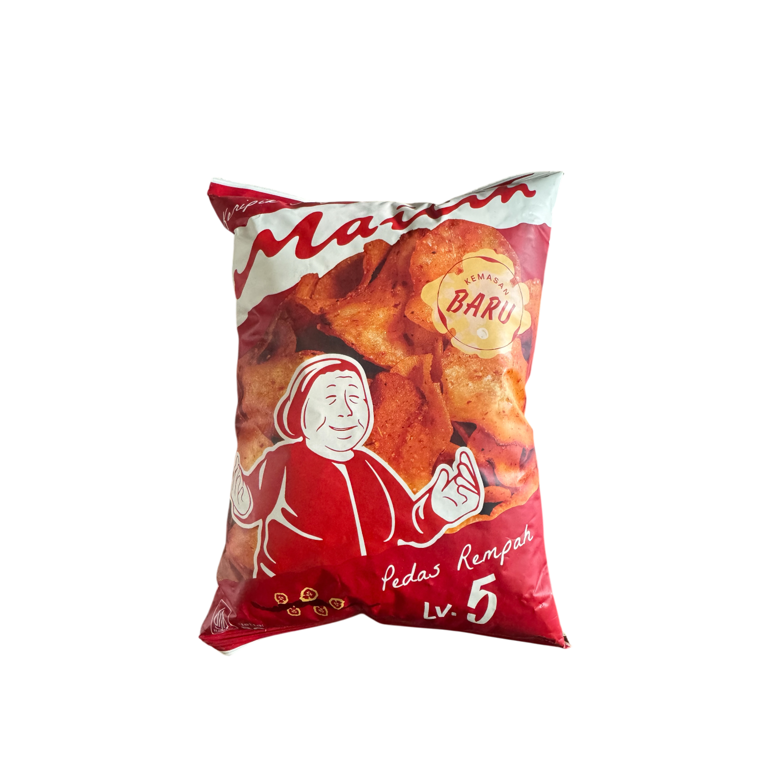 Mild gewürzte Cassava Chips von Nesia Food, Level 5, knusprige Chips aus Maniok mit mildem Geschmack, in einer hellen Verpackung