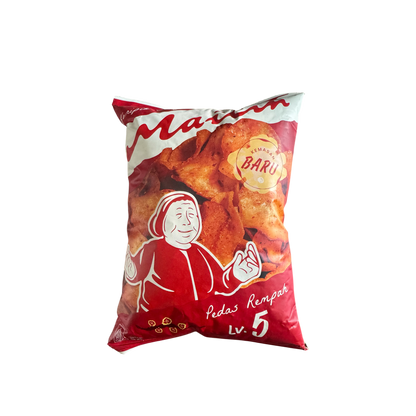 Mild gewürzte Cassava Chips von Nesia Food, Level 5, knusprige Chips aus Maniok mit mildem Geschmack, in einer hellen Verpackung