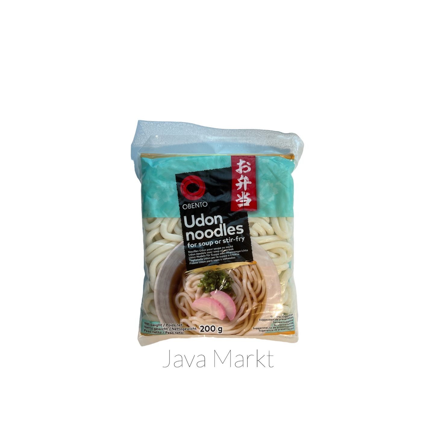 Obento Udon Nudeln, asiatische Pasta von Oriental Merchant, in einer Schüssel mit Kochutensilien und Frühlingszwiebeln.