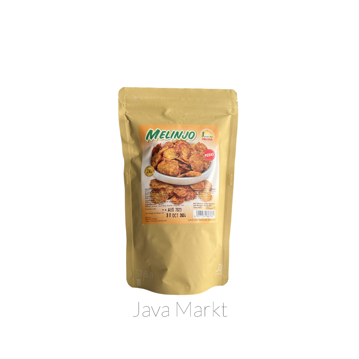 Knusprige, scharfe Melinjo-Chips von Nesia Food in einer Schüssel, frisch und würzig für Snack-Liebhaber.
