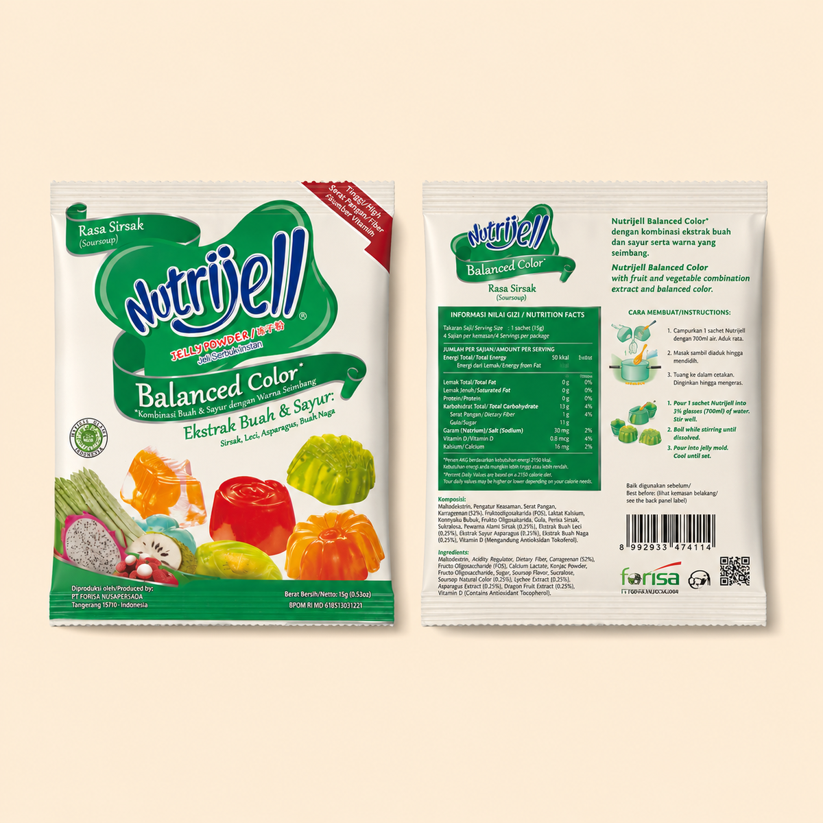 Nutrijell Balanced Color Soursop – Indonesisches Gelierpulver mit Sirsak-Extrakt | 15 g
