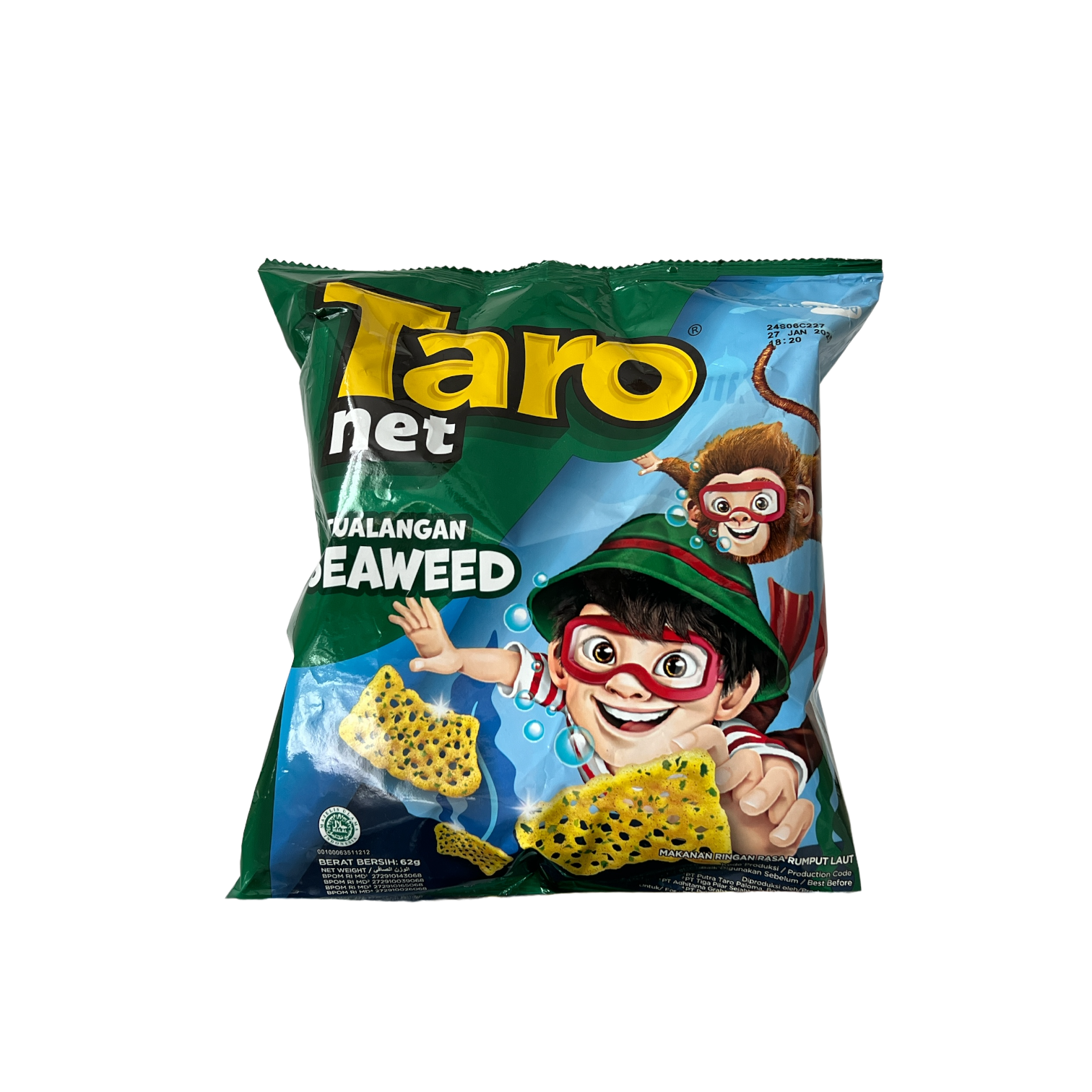 Knusprige Taro Net Rasa Rumput Laut Chips von Nesia Food, geröstet mit Meeresalgen für einen salzigen Geschmack.