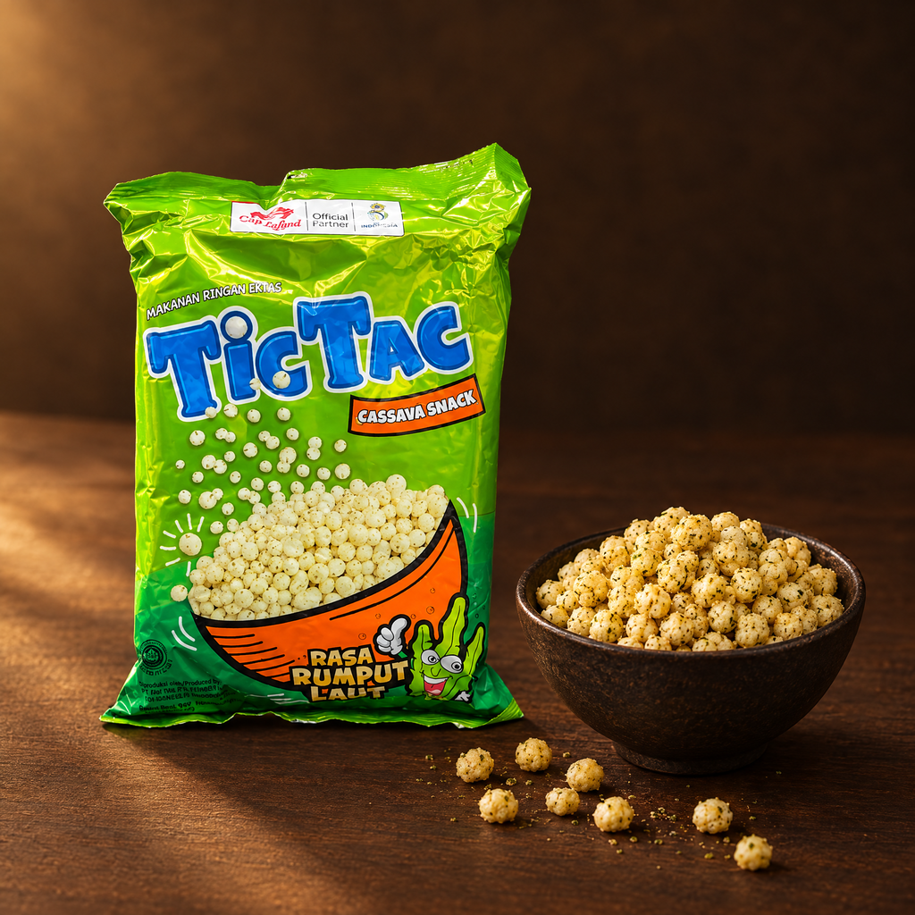 Tic Tac Snacks Rasa Rumput Laut 90g – Packung mit Snack in der Schale