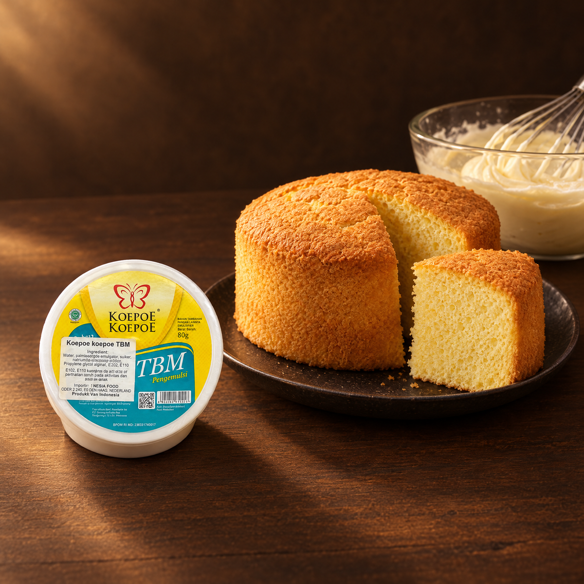 Koepoe Koepoe TBM Emulgator 80g – Dose mit fluffigem Biskuitkuchen