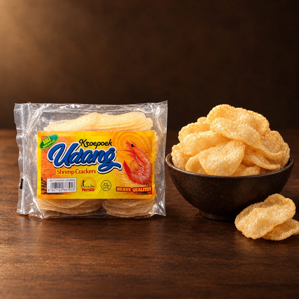 Kerupuk Udang 6 cm 260g – Packung mit frittierten Garnelencrackern