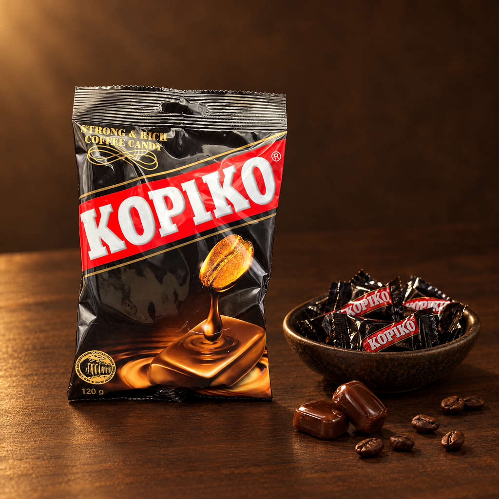 Kopiko Kaffee-Bonbons 150g – Packung mit Bonbons im Schälchen