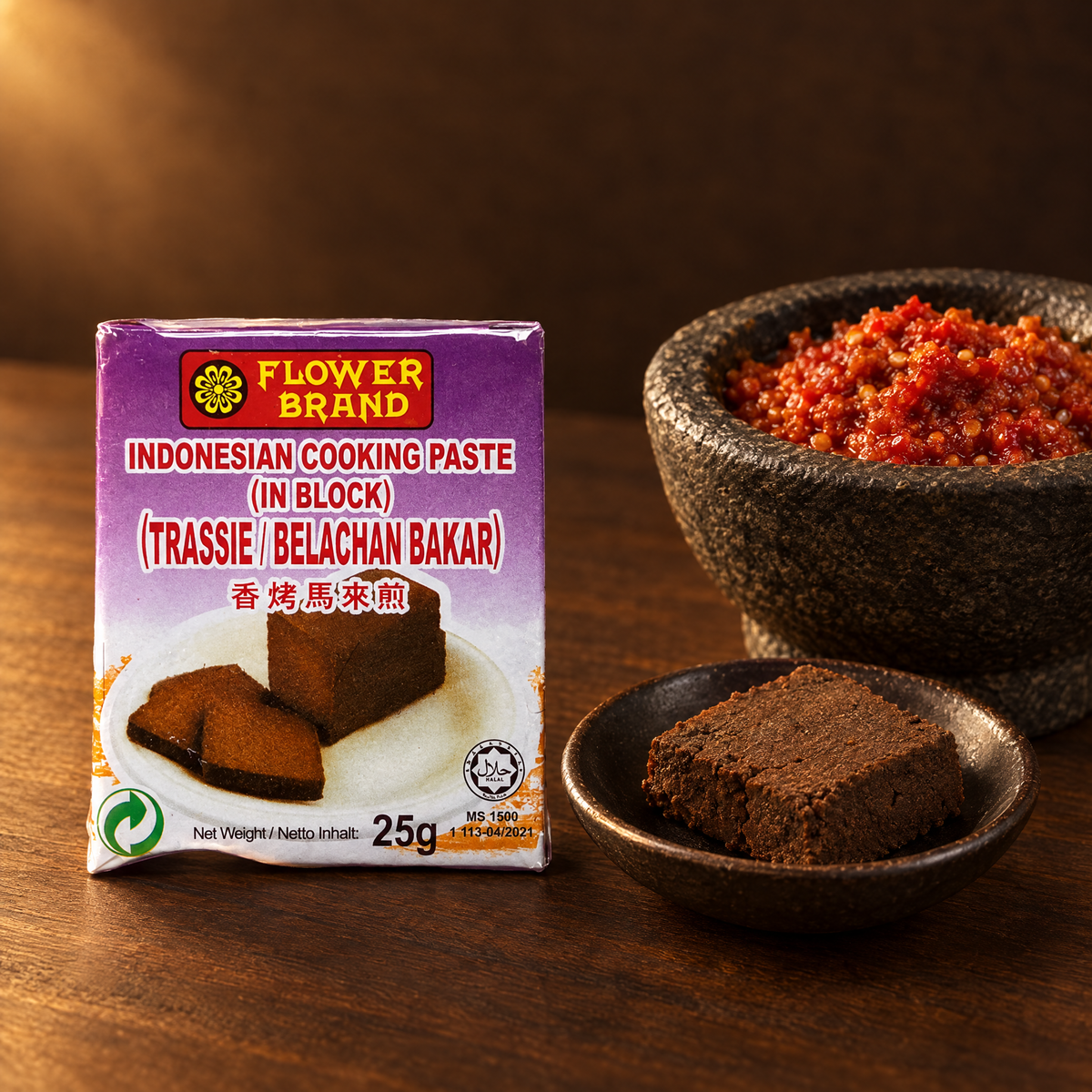 Terasi Bakar Flower Brand 50g – Packung mit Garnelenpaste und Sambal
