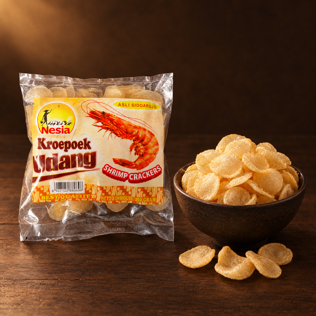 Kerupuk Udang 4 cm 250g – Packung mit frittierten Garnelencrackern