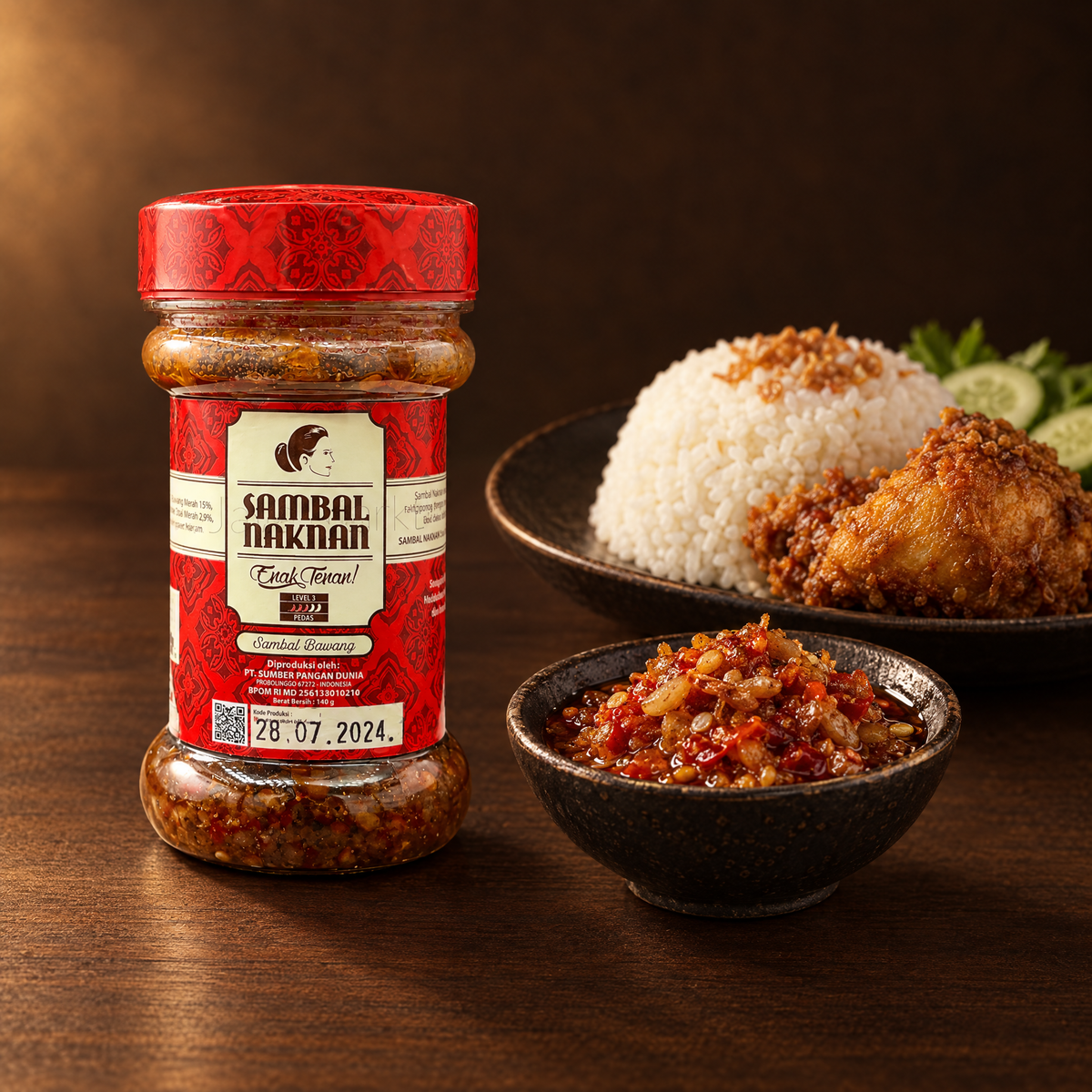 Sambal NAKNAN Sambal Bawang Level 3 – Glas mit Sambal