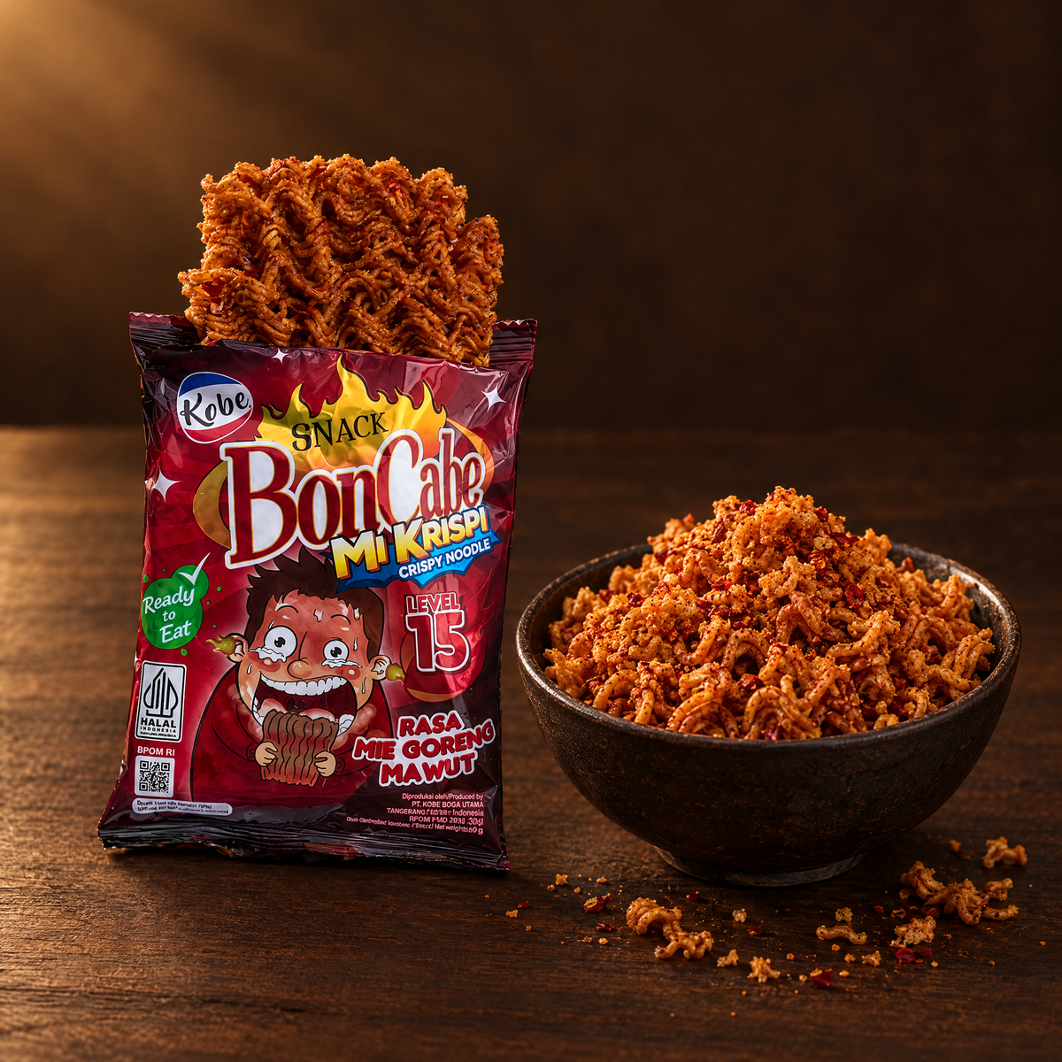 BonCabe Mi Krispi Level 15 30 g – Packung mit knusprigem Ramen-Snack
