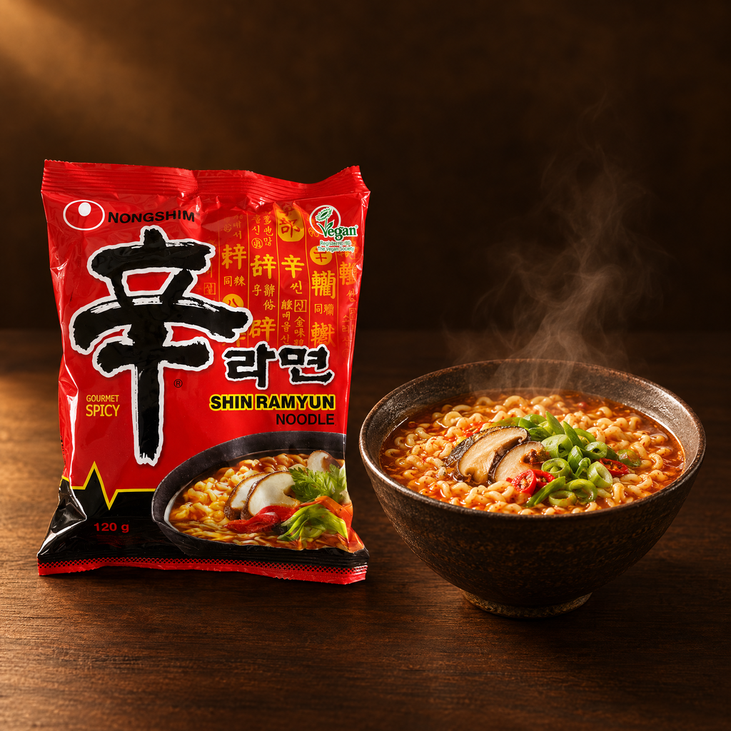 Nong Shim Shin Ramyun 120 g – Packung mit zubereiteter Ramyun-Suppe