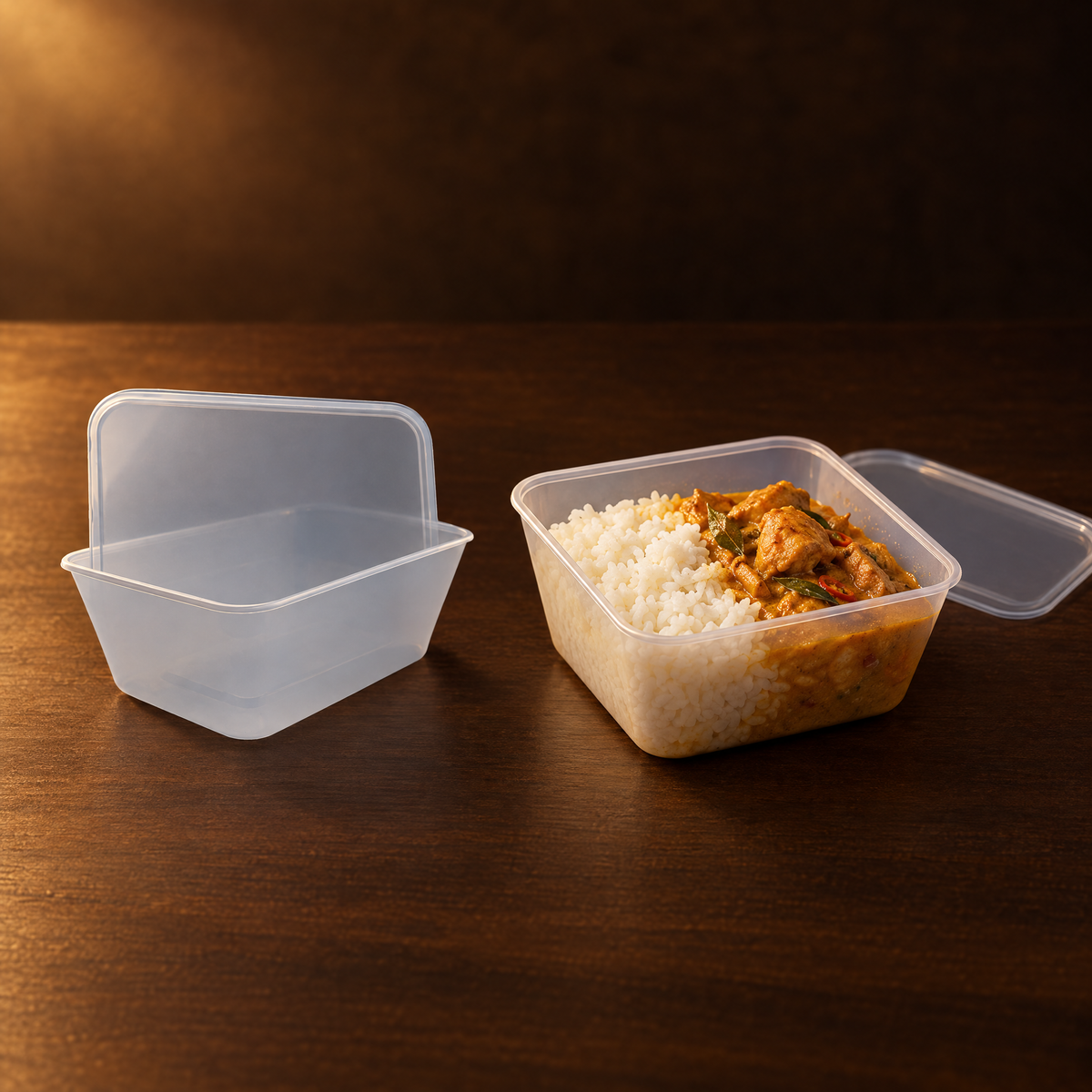 Plastic Food Container 750 ml – Behälter leer und befüllt