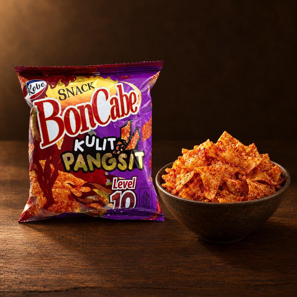 Kobe Snack BonCabe Kulit Pangsit Level 10 – Packung mit knusprigen Wantan-Chips