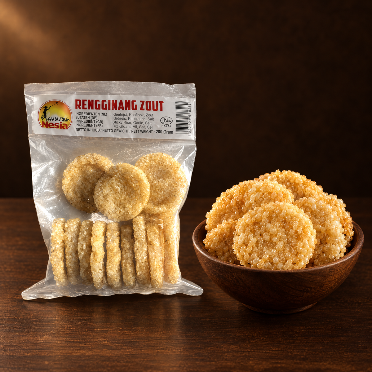 Rengginang Asin Mentah 250 g – Packung mit frittierten Reiscrackern