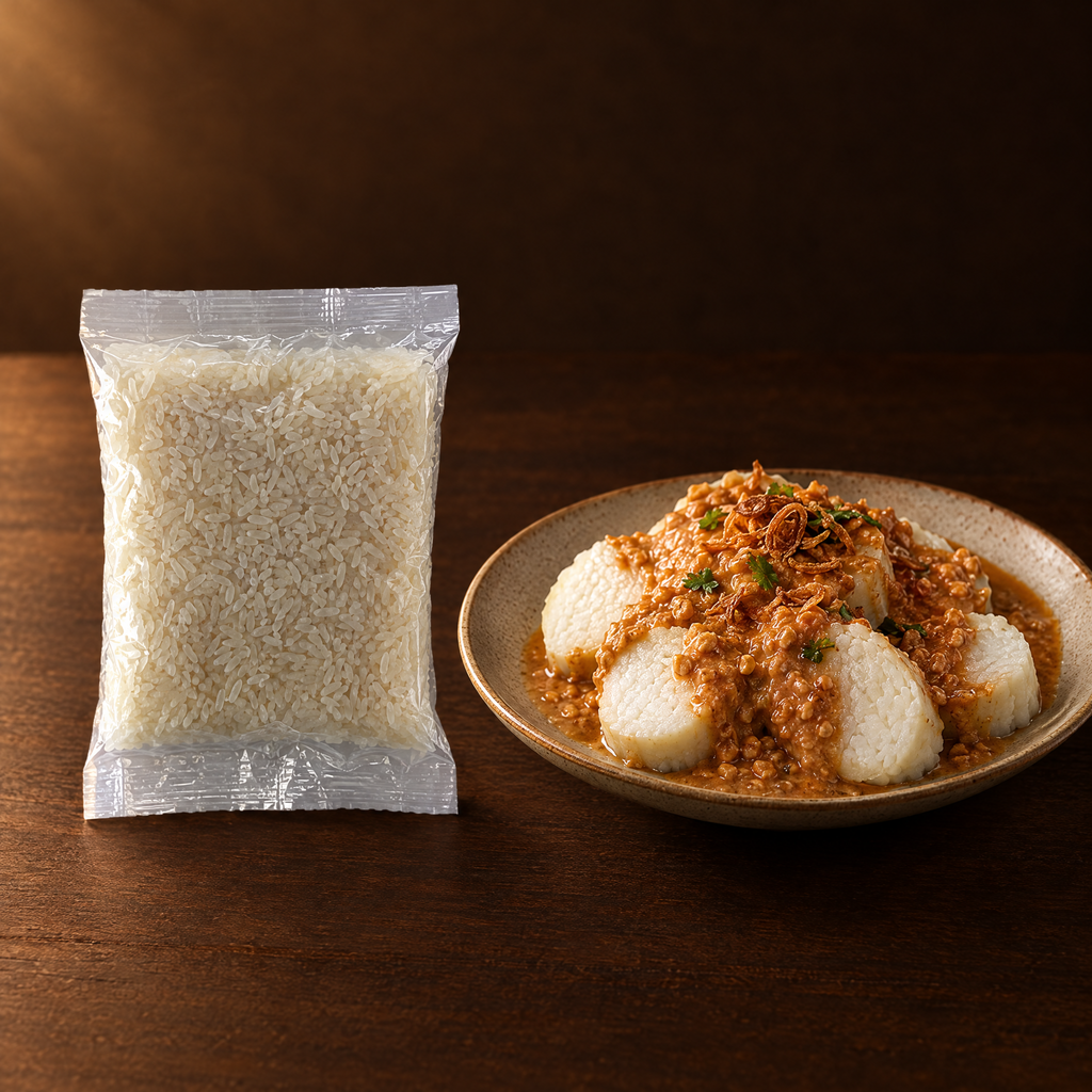 Lontong Beras 2er Pack 240 g – Packung mit aufgeschnittenem Lontong