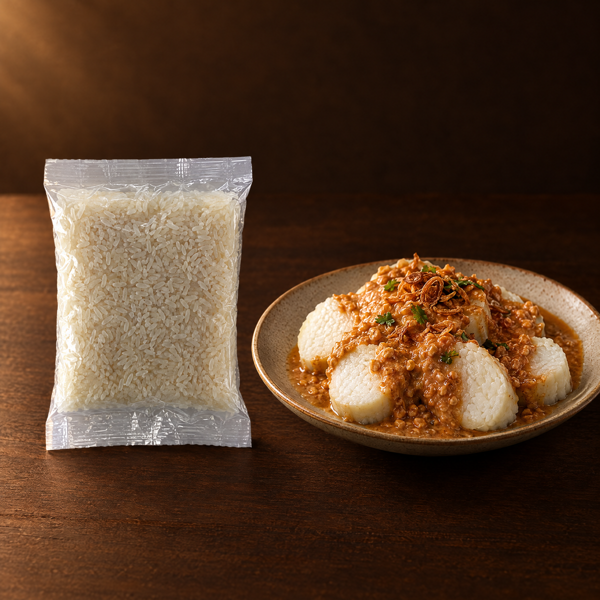 Lontong Beras 2er Pack 240 g – Packung mit aufgeschnittenem Lontong