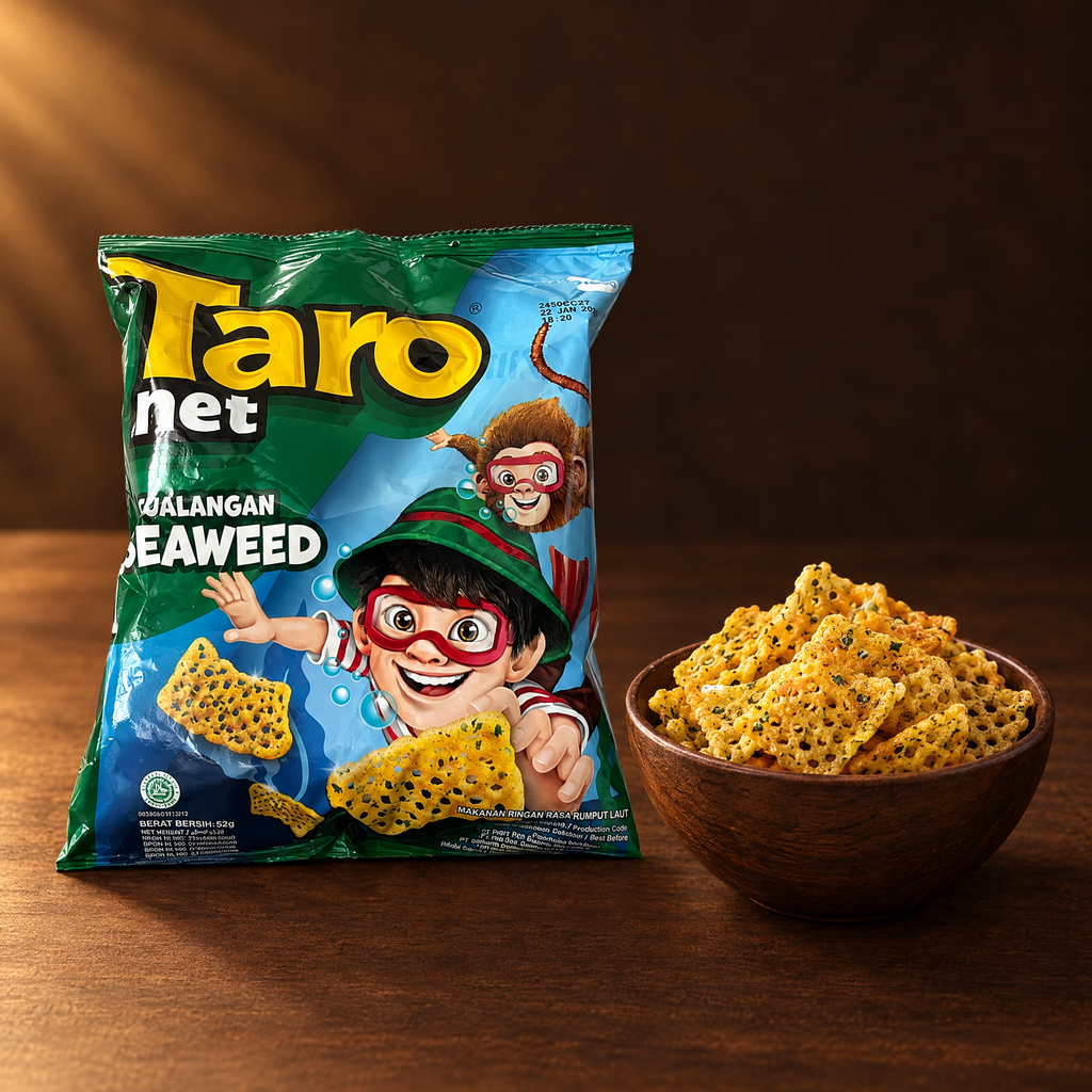 Taro Net Rasa Rumput Laut 52 g – Packung mit Netz-Snack