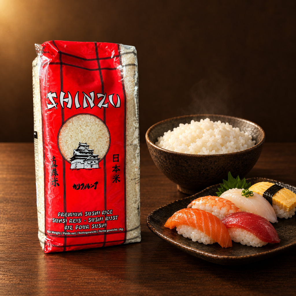 Shinzu Sushi Rice 1 kg – Packung mit Sushi