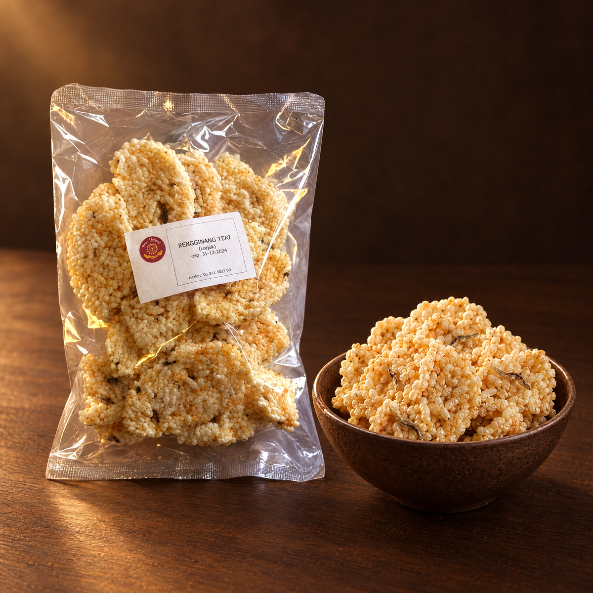 Rengginang Teri Lorjuk 200 g – Packung mit frittierten Reiscrackern