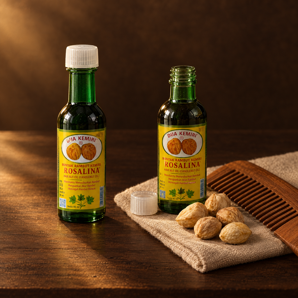 Rosalina Minyak Rambut Kemiri 40 ml – Flasche mit Kemiri-Haaröl