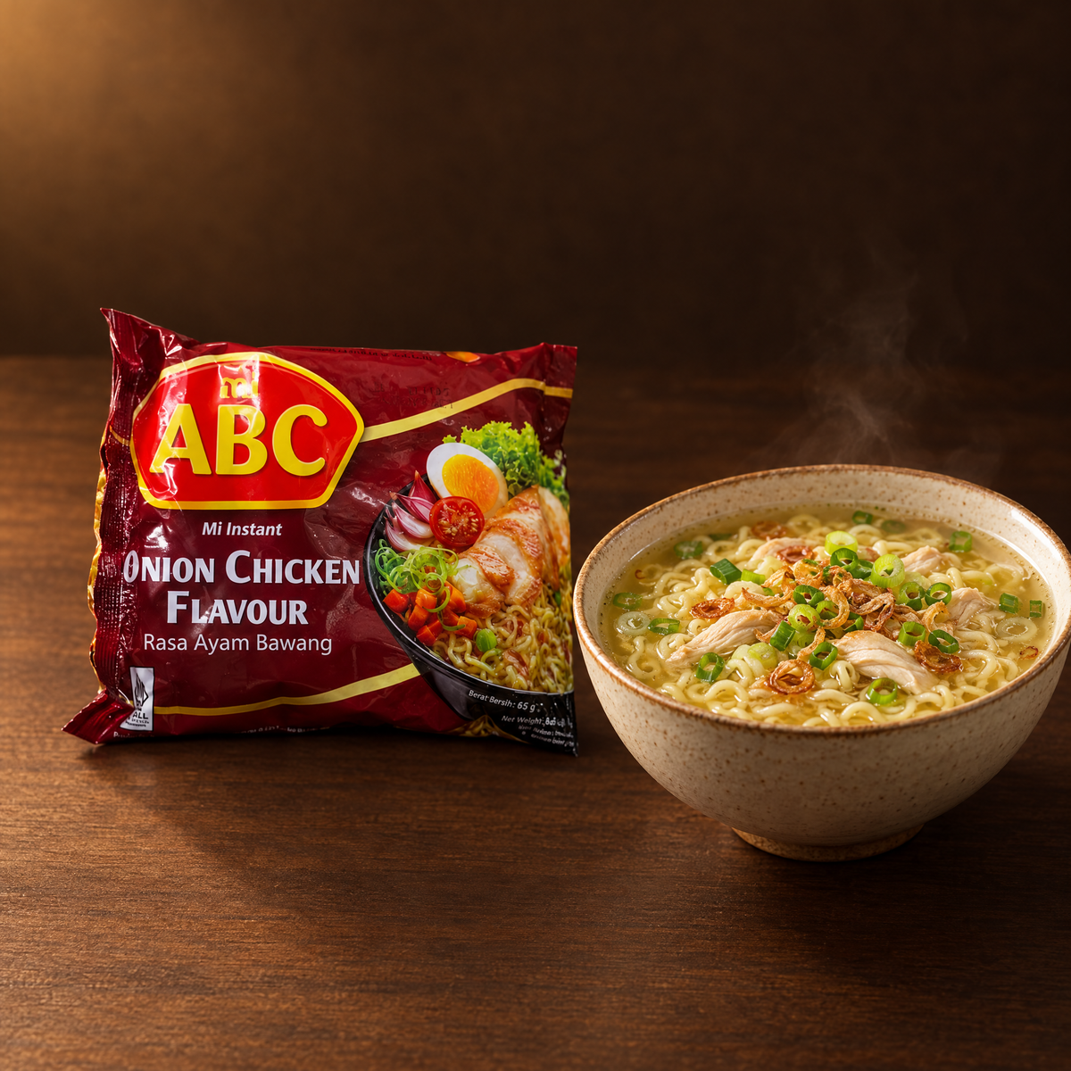 Mi ABC Instant Kuah Ayam Bawang 65 g – Packung mit Nudelsuppe