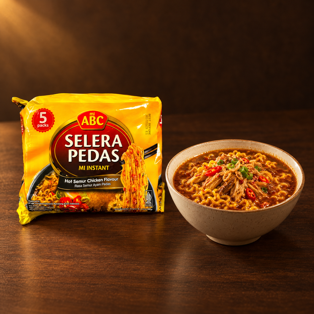 Mi ABC Instant Rasa Semur Ayam Pedas 5er Pack – Packung mit Nudelsuppe