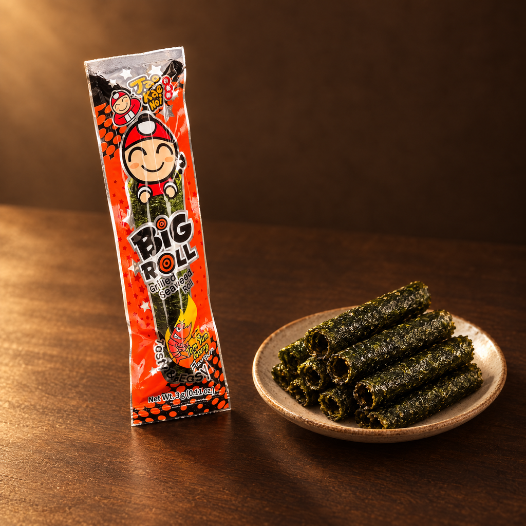 Taokaenoi Big Roll Tom Yum Goong 3 g – Packung mit Algen-Snack