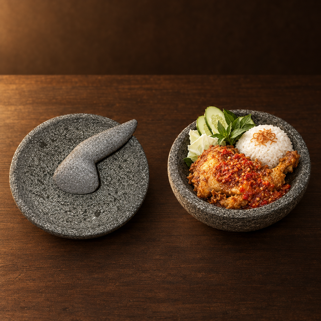 Cobek Batu 20 cm – Mörser als Servierschale für Ayam Penyet
