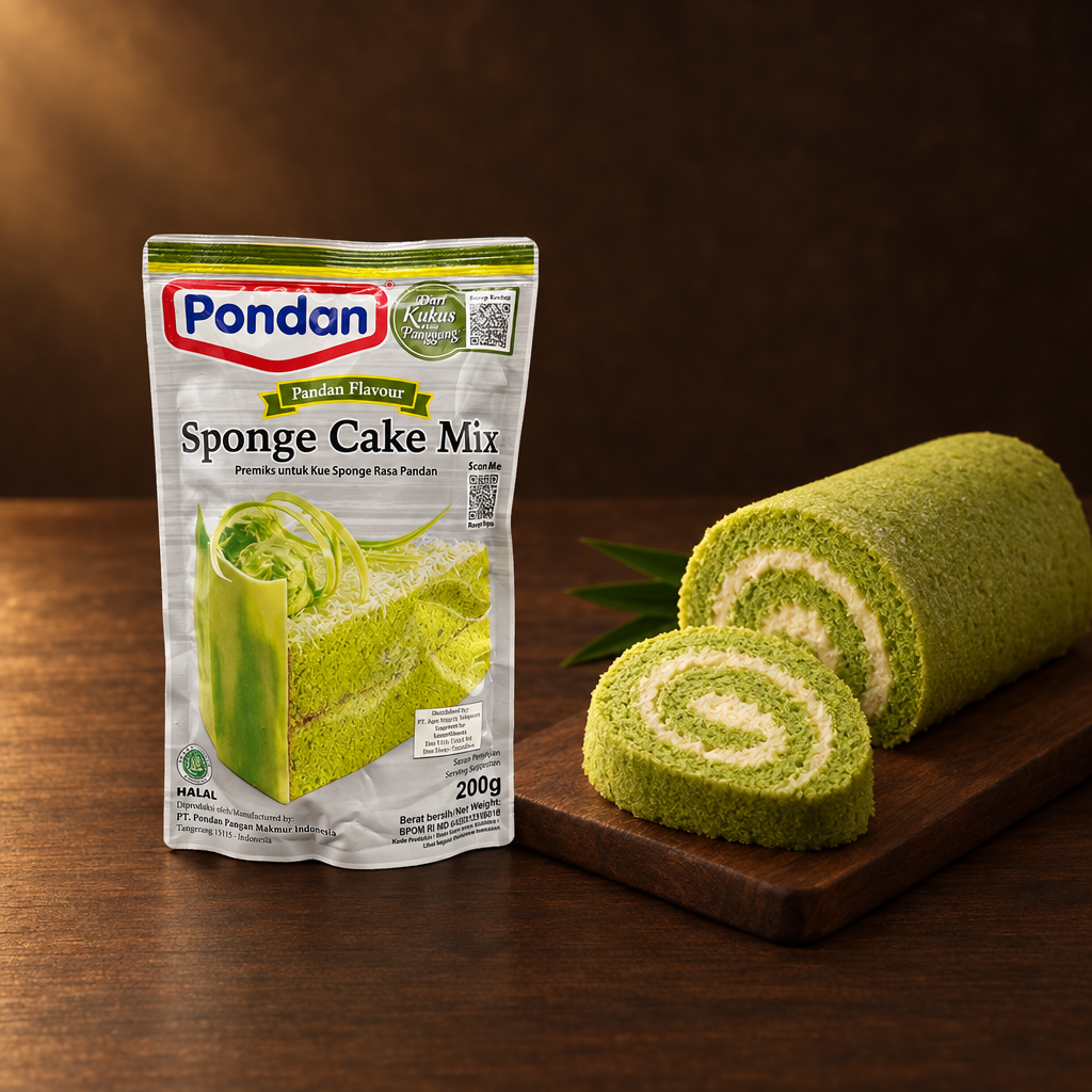 Pondan Sponge Cake Mix Pandan 400 g – Packung mit Pandan-Biskuitrolle