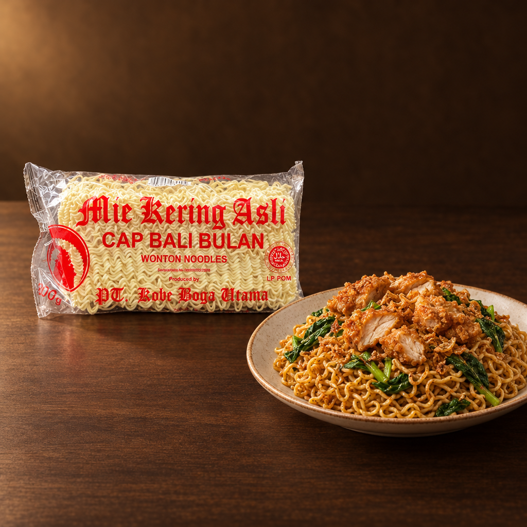 Kobe Mie Kering Asli Cap Bali Bulan 200g – Packung mit Mie Kering