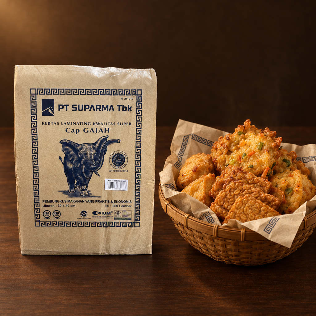 Kertas Nasi Cap Gajah – Packung mit ausgelegtem Korb voller Snacks
