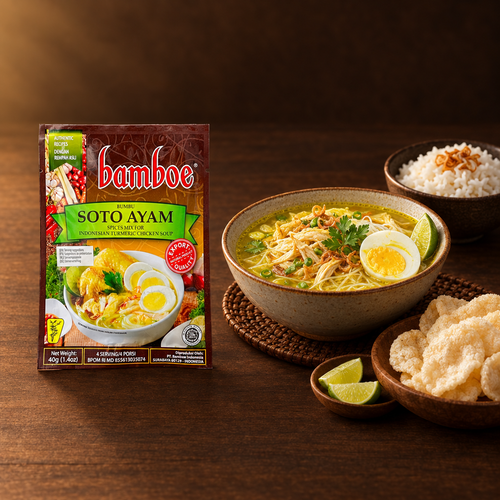 Bamboe Bumbu Soto Ayam 40 g – Packung mit komplettem Soto-Gedeck