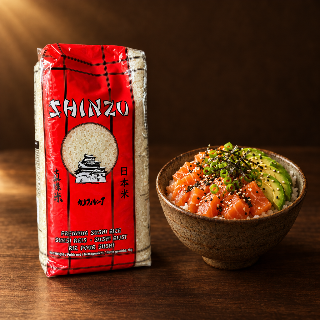 Shinzu Sushi Rice 1 kg – Packung mit Donburi-Bowl