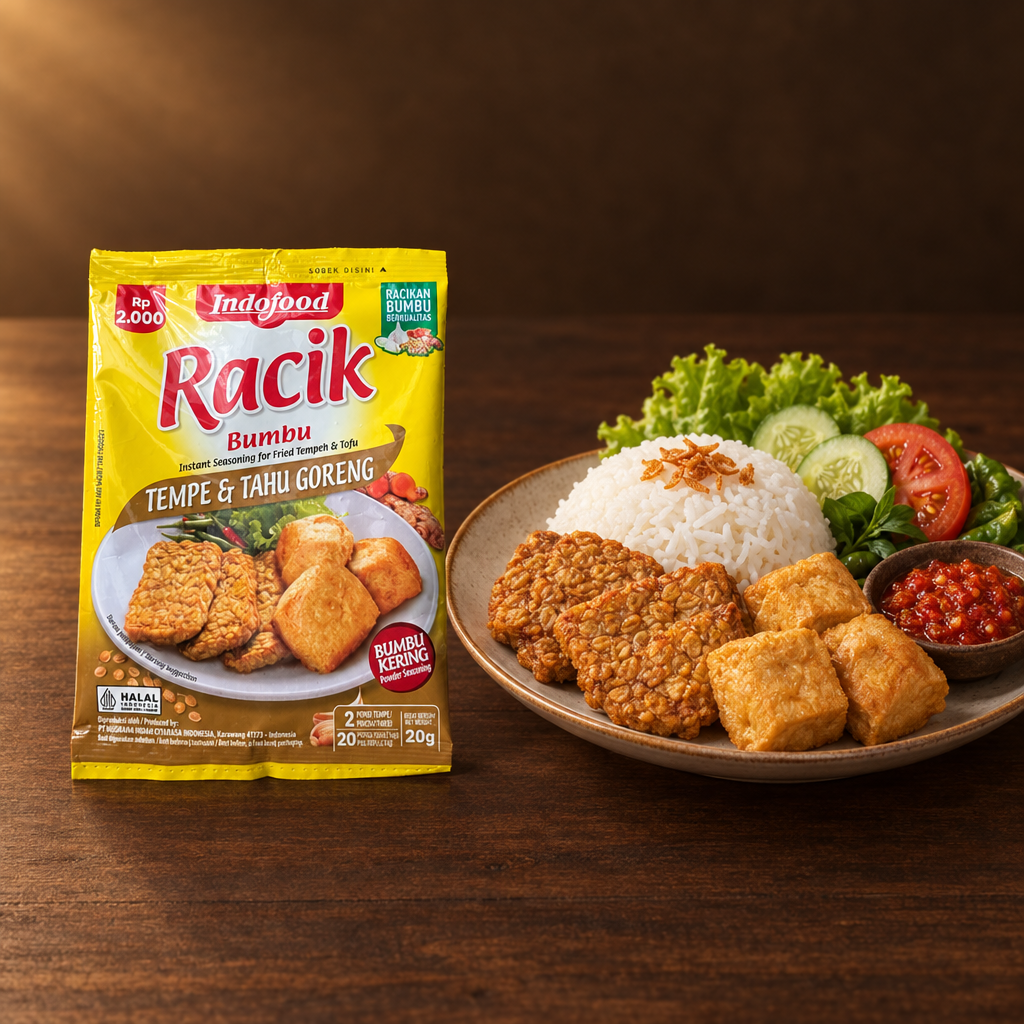 Racik Bumbu Tempe & Tahu Goreng 20 g – Packung mit komplettem Reisteller