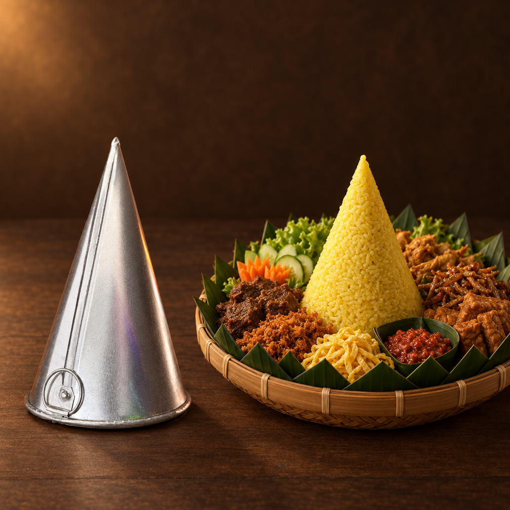 Cetakan Nasi Tumpeng 12 cm – Form mit festlicher Tumpeng-Platte