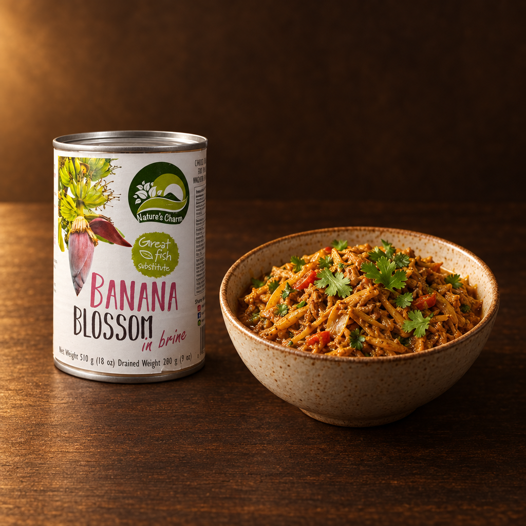 Jantung Pisang Nature's Charm 400 g – Dose mit veganem Bananenblüten-Curry
