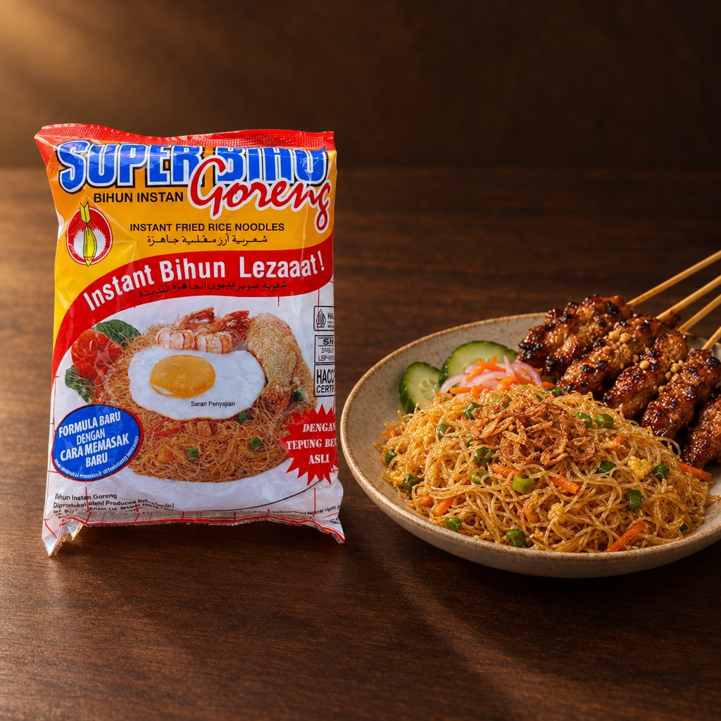 Super Bihun Instant Bihun Goreng 65 g – Packung mit Bihun als Beilage zu Sate