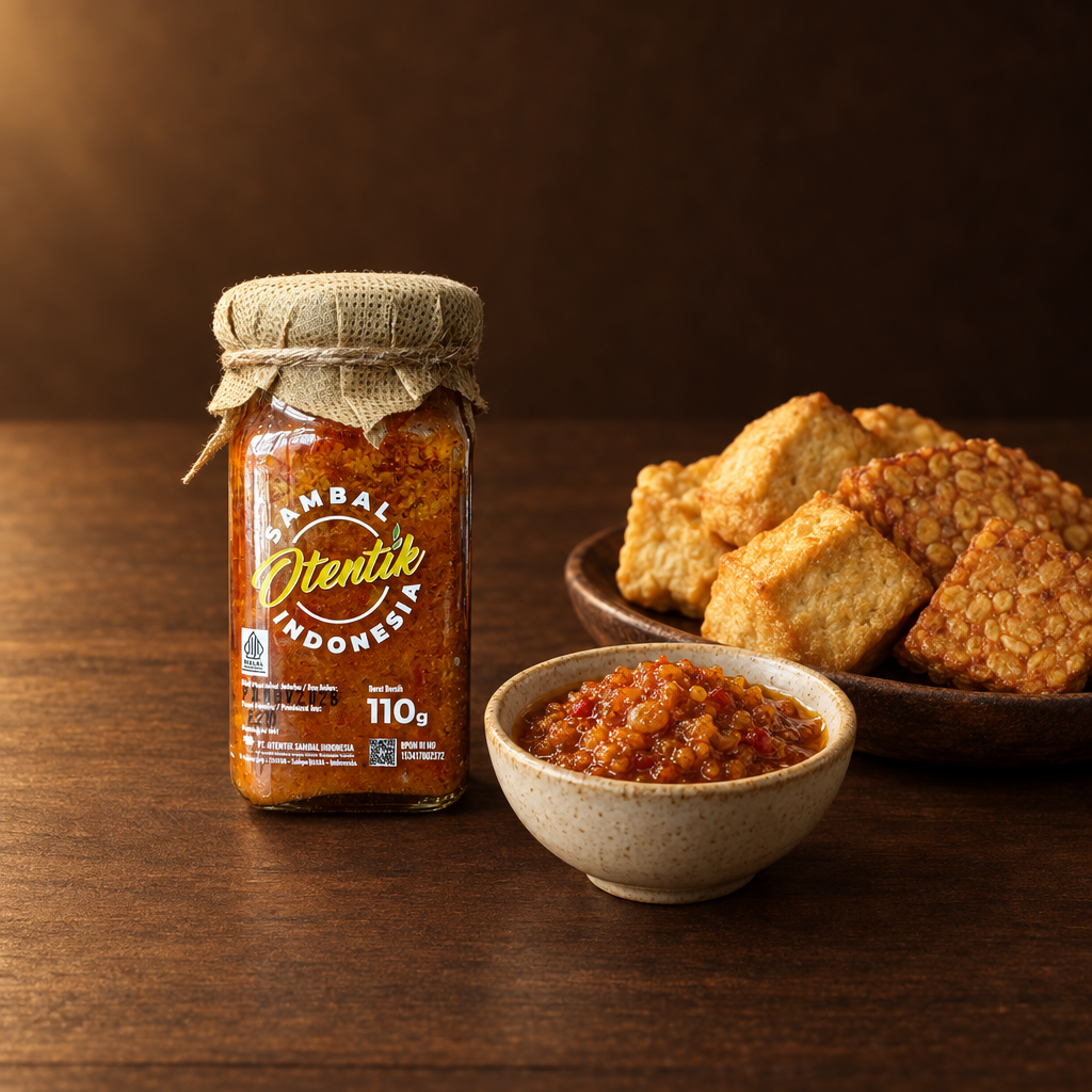 Otentik Sambal Bawang – Glas mit Tofu und Tempeh zum Dippen
