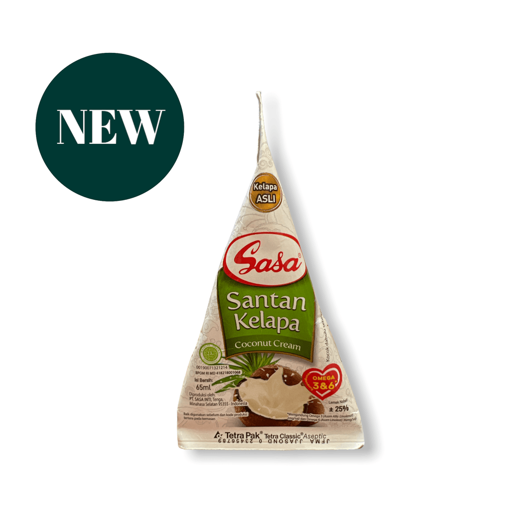 Kokosmilch Sasa Santan Kelapa von Nesia Food in einer weißen Dose, cremige Textur, ideal für asiatische Gerichte