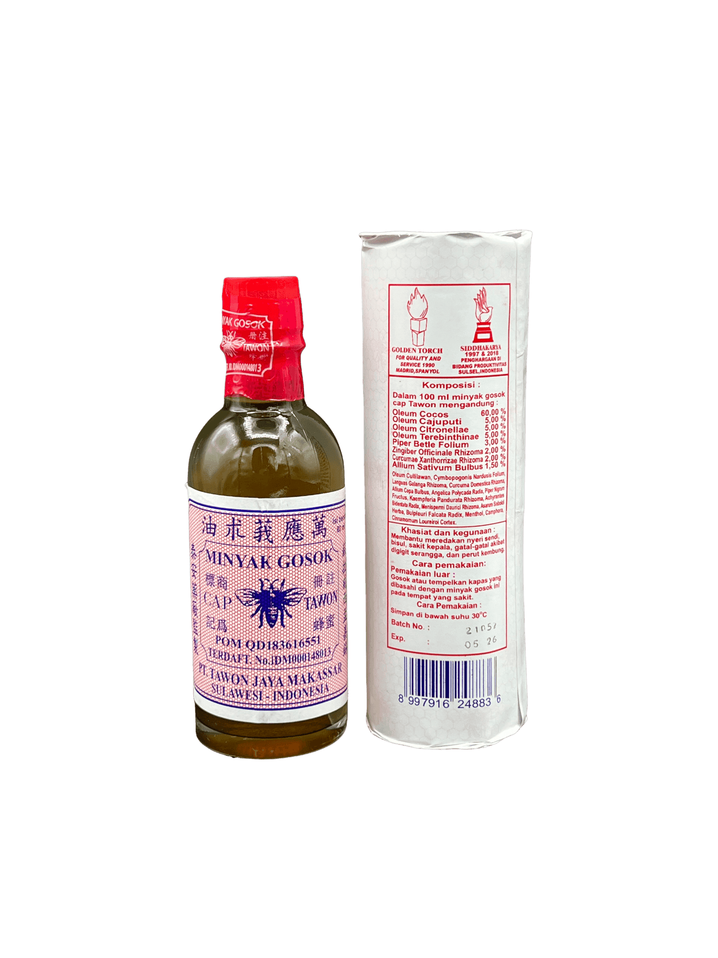 Nesia Food Tawon Massageöl EE, entspannendes Massageöl mit natürlicher Formel, in einer Flasche mit Etikett sichtbar