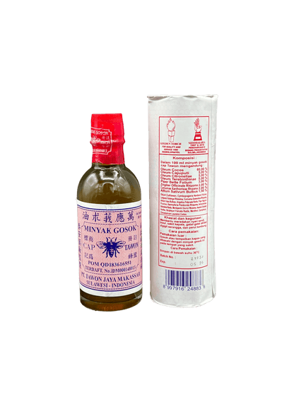 Nesia Food Tawon Massageöl EE, entspannendes Massageöl mit natürlicher Formel, in einer Flasche mit Etikett sichtbar
