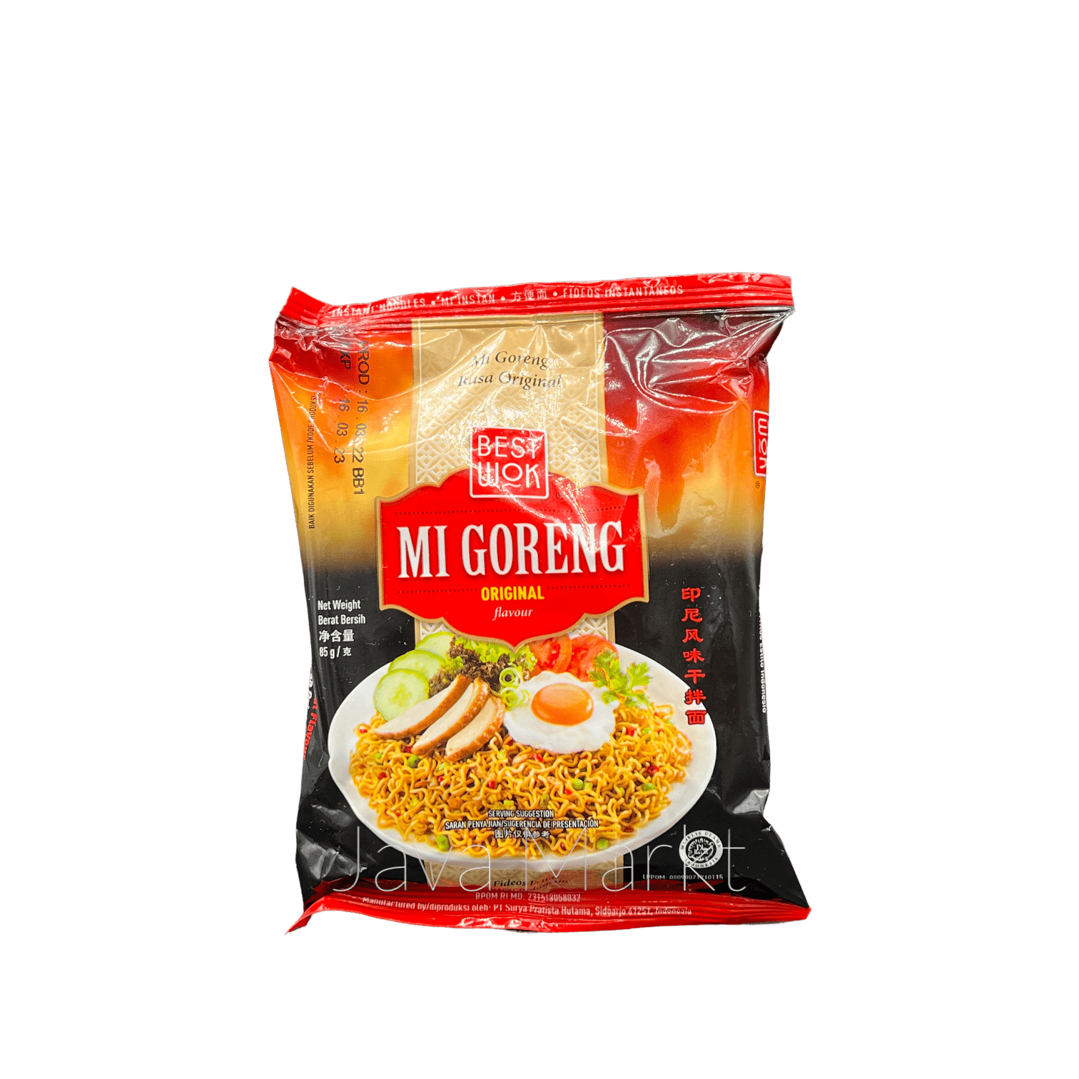 Nesia Food Wok Mie Goreng Original Pasta und Nudeln in einer Schüssel, authentische asiatische Wok-Nudeln, Nahaufnahme