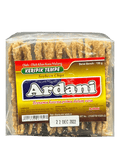 Nesia Ardani Tempeh Chips, knusprige Tempeh-Snacks mit goldener Farbe und knuspriger Textur auf weißem Hintergrund.