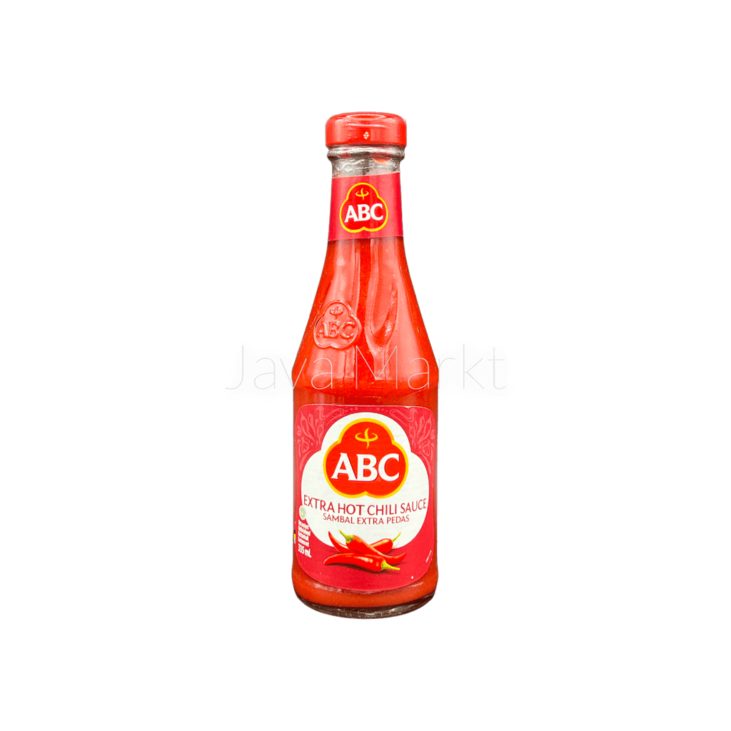 Scharfe ABC Sambal Extra Pedas Chilisauce von Oriental Merchant in einer Glasflasche, ideal für würzige Gerichte.